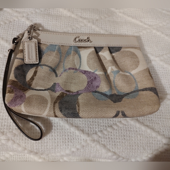 Coach EUC++ 2fer Op Art Signature C Linen Beige Large & Mini Wristlets (W76) - Picture 9 of 15